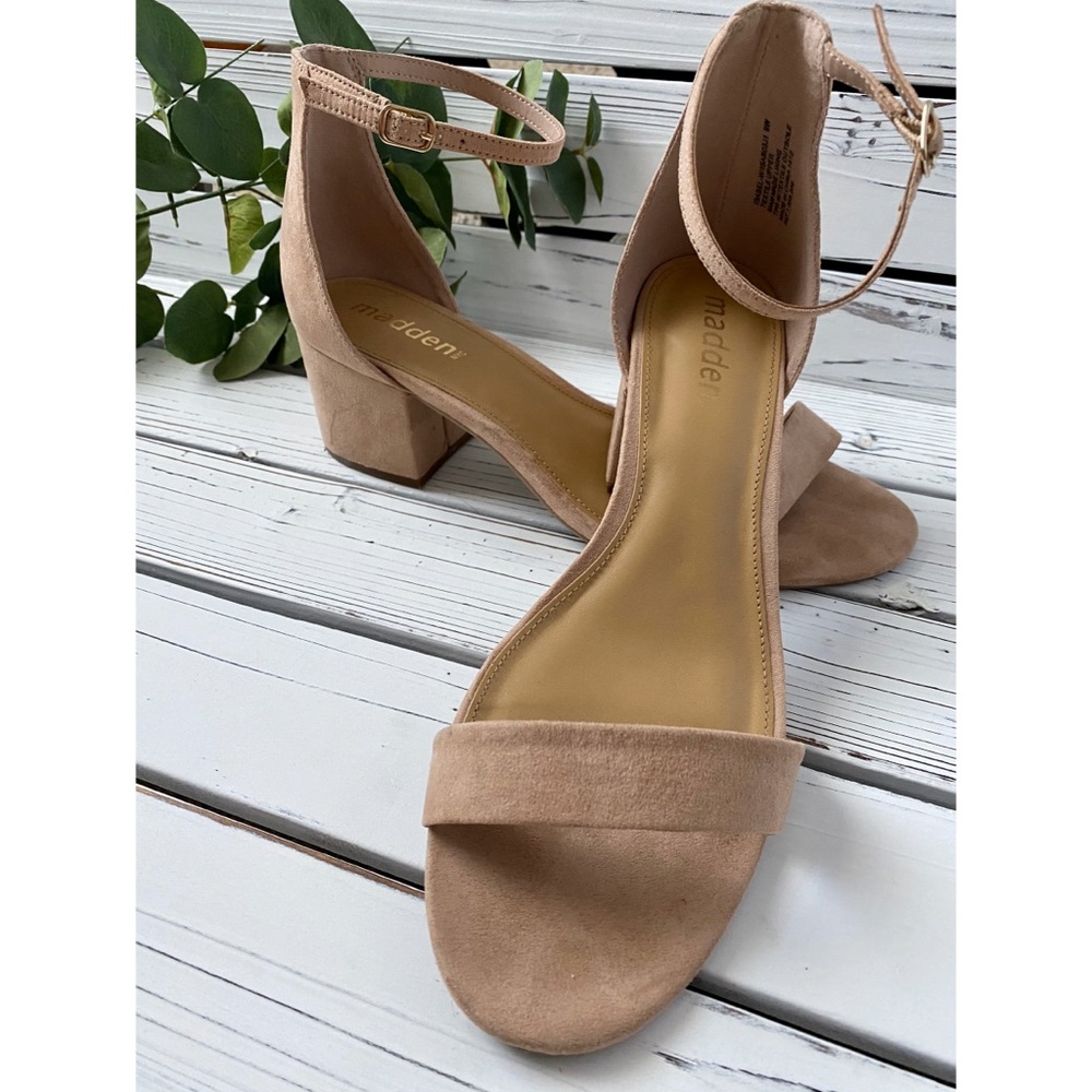 Nude Ankle Strap Open Toe Chunky Heels